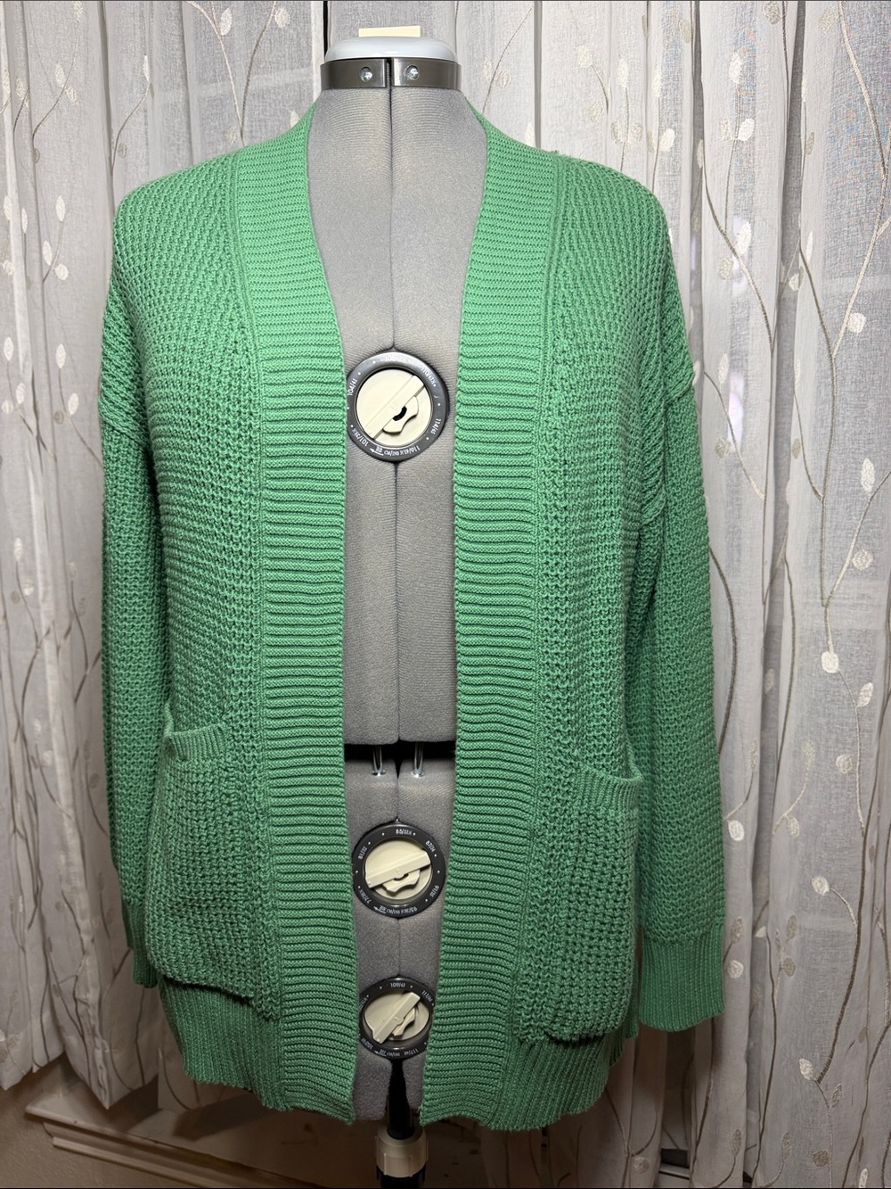 Universal Thread Boho Vibrant Green Waffle Knit Cardigan Sweater S NWT